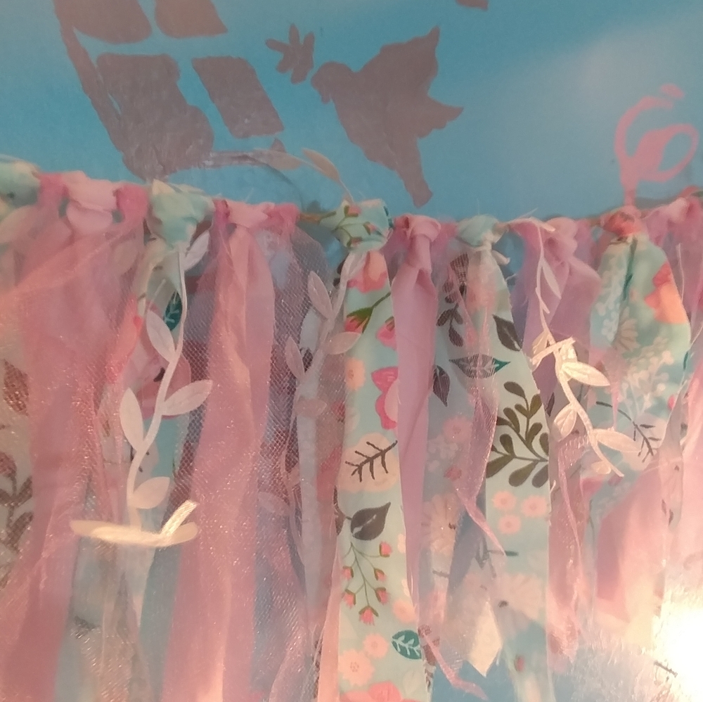 Handmade Pink Flowers Fabric Banner